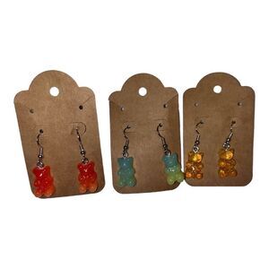 Gummy Bear dangle earrings - Lot of 3 pairs New - red yellow blue - hook - candy